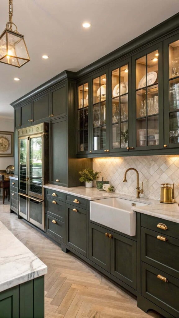 dark green kitchen cabinets