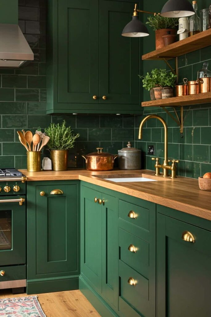 modern dark green kitchen cabinets