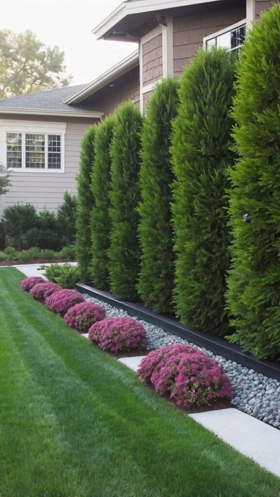 along fence simple backyard landscaping ideas