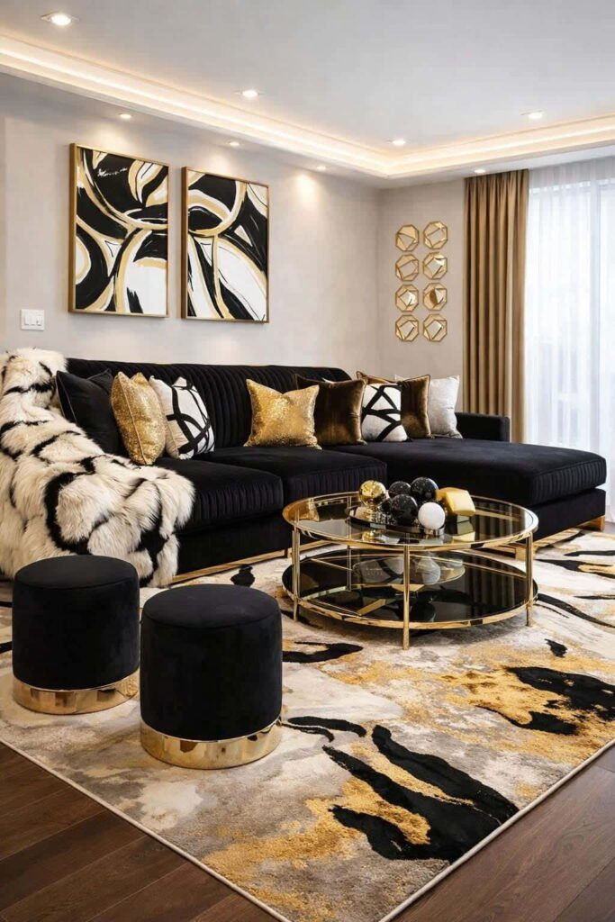 living room ideas black and gold