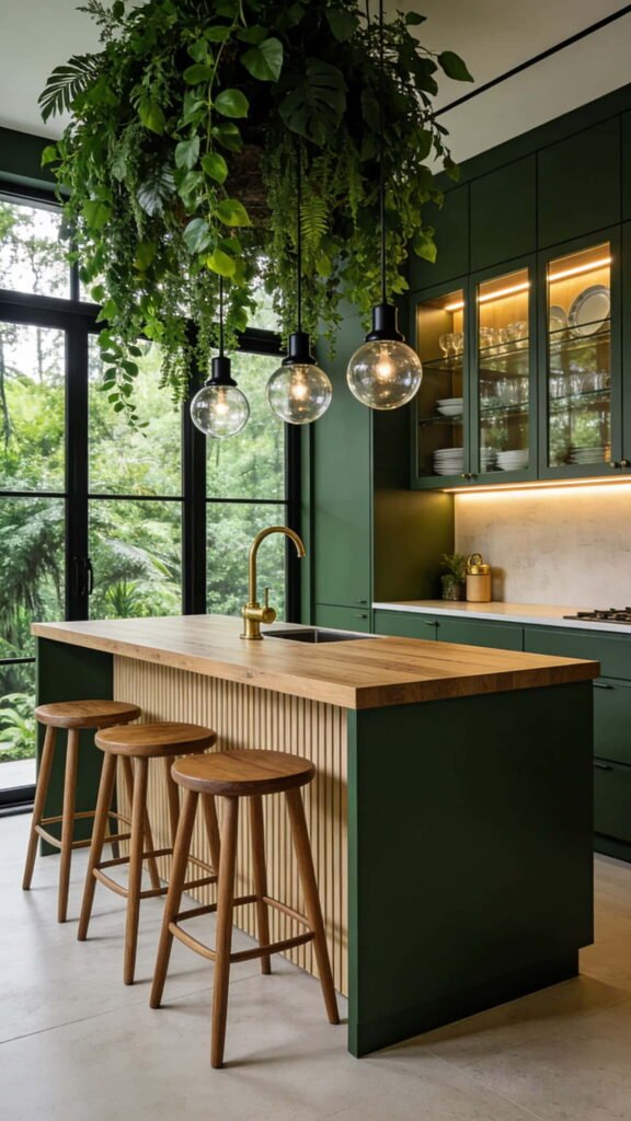 forest green dark green kitchen cabinets