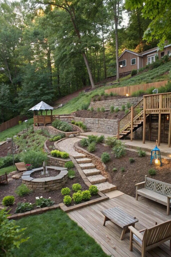 sloped backyard landscaping ideas
