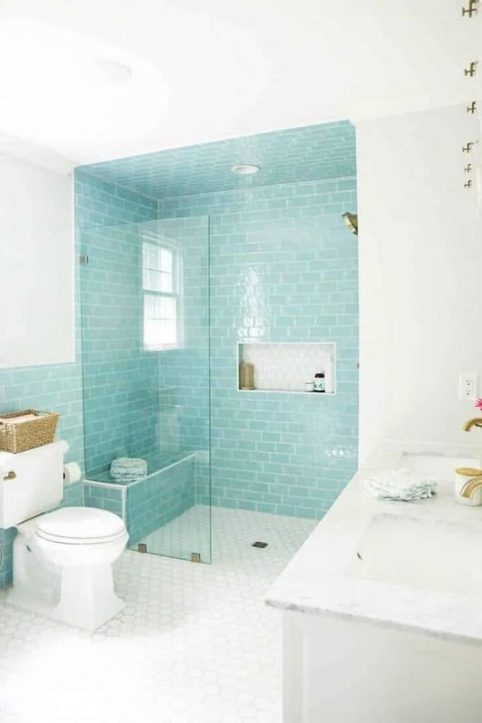 aqua bathroom tile ideas herringbone