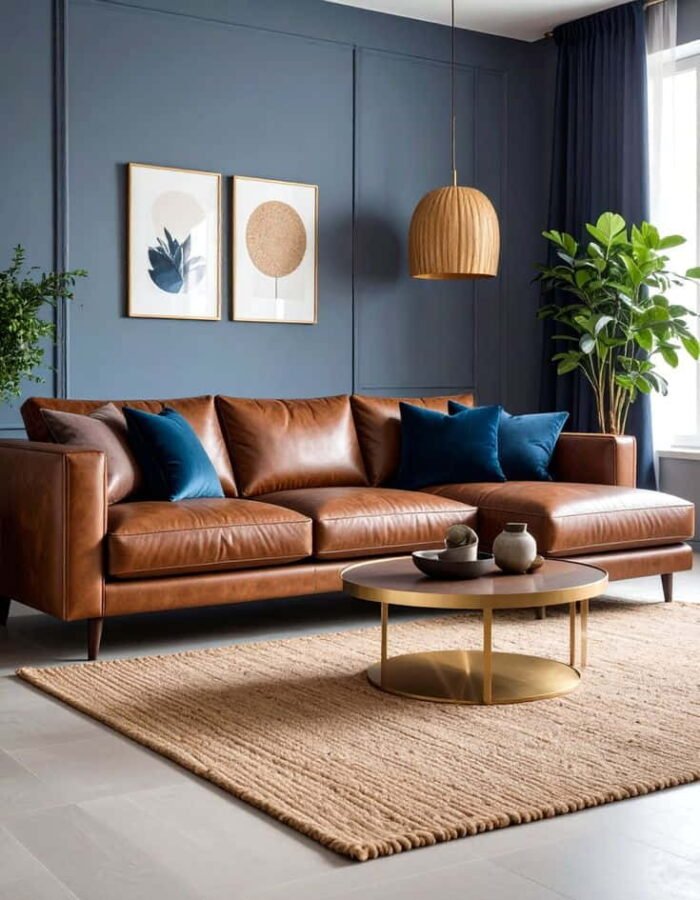 living room decor ideas brown leather sofa